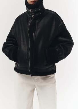 Dunst Unisex Small Black Loose Fit Shearling Jacket